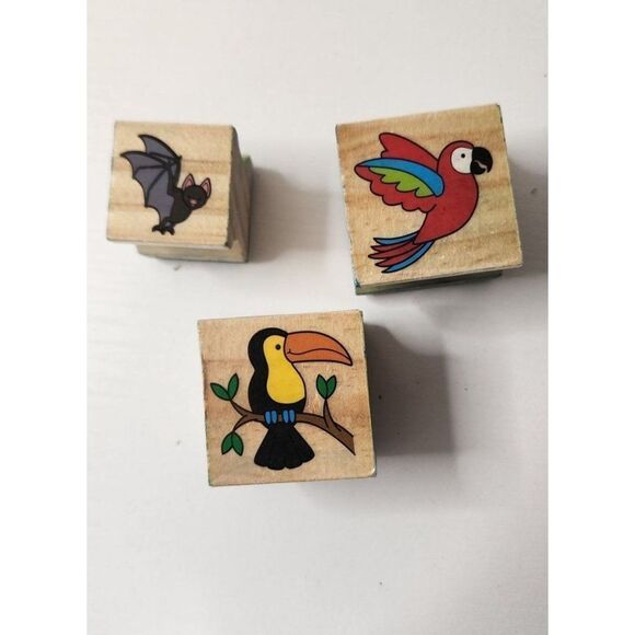 Set of 3 Birds & Bats Rubber Stamps - Picture 1 of 2